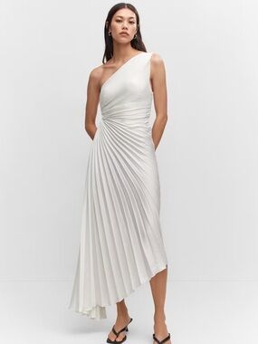 Mango Pleated Asymmetrical Maxi Dress XS Ivory Screen Worn Cruel Intentions
